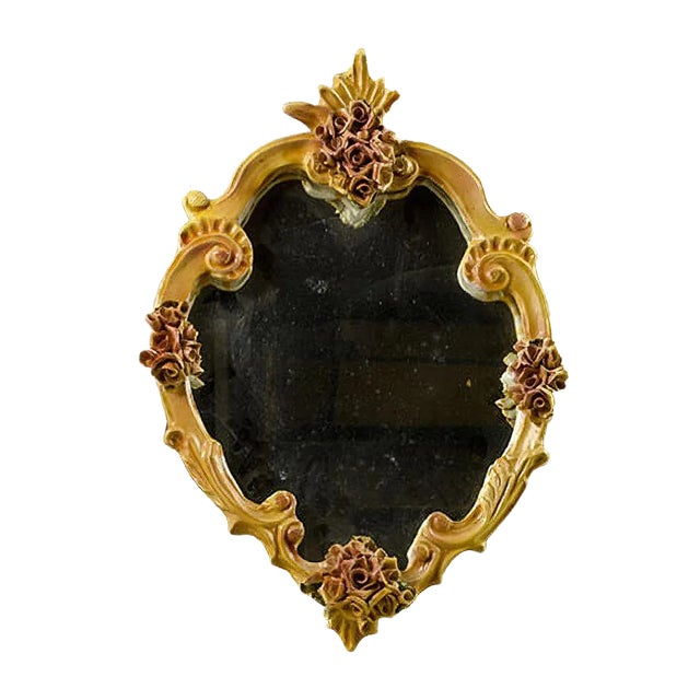 Mirror with Hand-Painted Ceramics, Italy, 1980s For Sale