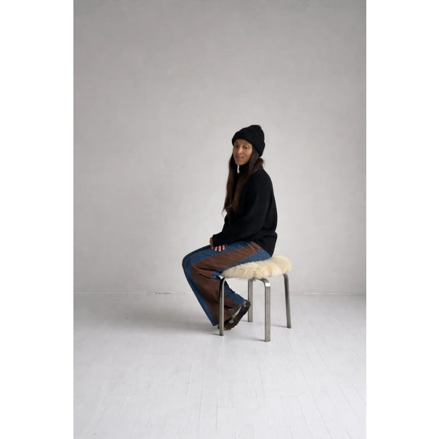 Mid-Century Modern Custom Lambswool Chrome Stool For Sale - Image 3 of 3