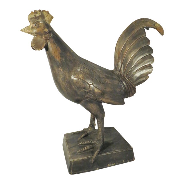 Antique Wood Carved Paper Mache Rooster Mold For Sale