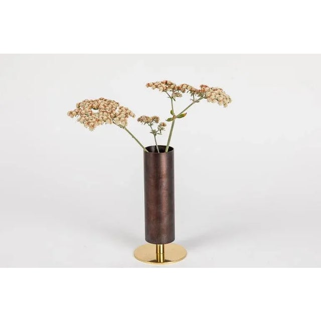 Carl Aubock model #7247-2 patinated brass vase. Designed in the 1950s, this incredibly refined and sculptural Viennese...