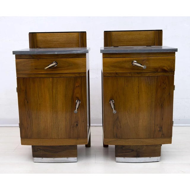 Art Deco Gray Marble Graphite and Walnut Nightstands, 1920s, Set of 2 For Sale - Image 9 of 9