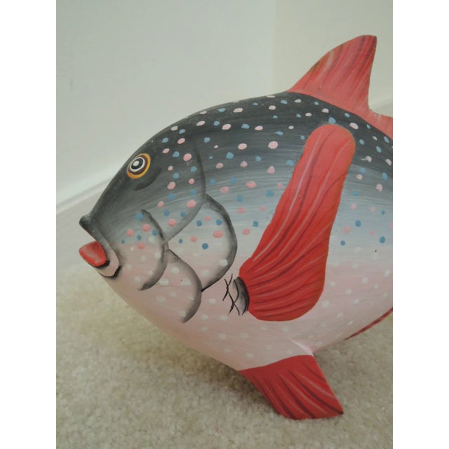Wooden Fish Hand Painted Whimsical Island Art For Sale - Image 4 of 12