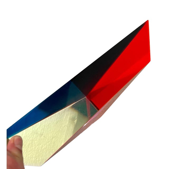 Vasa Velizar Mihich, Hand Signed Dated 1993 Colorful Acrylic Vasa Laminated Lucite Triangle Sculpture, 1993 For Sale - Image 4 of 18