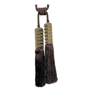 Vintage French Passementerie Chocolate Brown Tassels With Beads For Sale