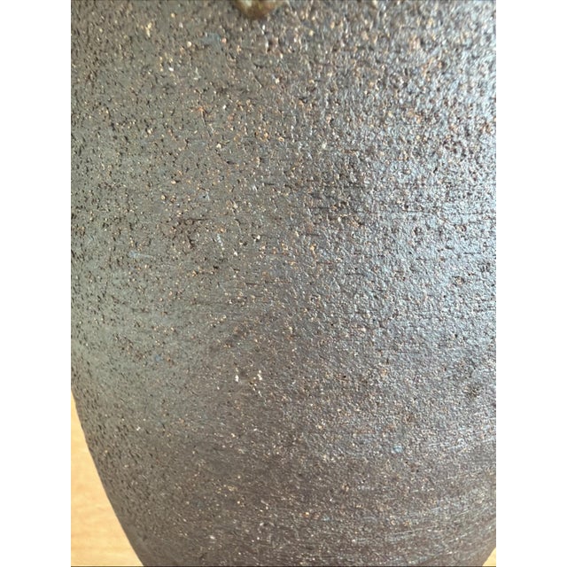 Late 20th Century Heavy Hand Thrown Studio Pottery Vase 10.5" Dark Stoneware Drip Glaze SLM For Sale - Image 4 of 8