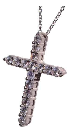 The Cantaron: White Gold Cross Necklace with Natural Diamonds