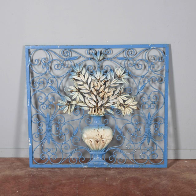 20th Century Light Blue Iron Fireplace Cover or Spark Guard For Sale - Image 9 of 9
