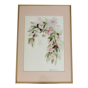 Vintage Original Framed Female Watercolor Painting