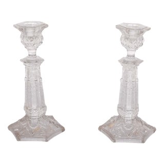 Glass Candleholder with Relief Work, 1920s For Sale