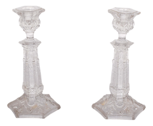 Glass Candleholder with Relief Work, 1920s