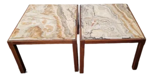 1960s Mid Century Modern Baker Coffee Tables End Tables Pair Onyx Walnut Wood