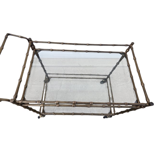 Vintage Faux Bamboo Italian Tea Bar Cart Bronze Server Console Maison Style For Sale - Image 12 of 18