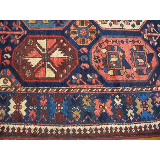 1920s Blue Navy Geometric Tribal Antique Persian Bakhtiari Rug 5'2" X 10' Handknotted Wool Carpet For Sale - Image 4 of 6