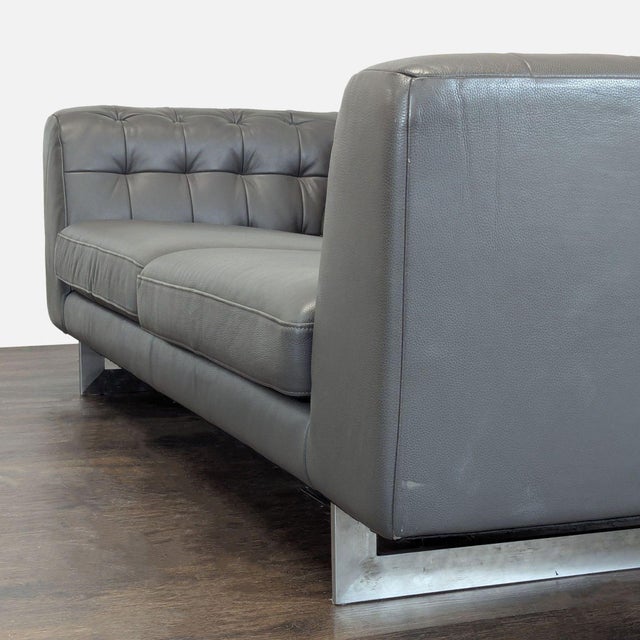 Jason Furniture Modern 3-Seat Sofa in Dark Gray Leather For Sale In Phoenix - Image 6 of 8