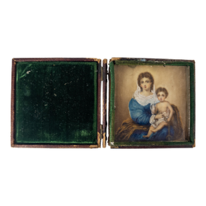 19th Century Miniature Watercolor Painting of Madonna and Child