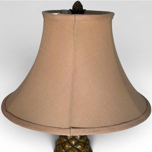 Bronze Vintage Hollywood Regency Painted Composition Pineapple Lamps - A Pair For Sale - Image 8 of 17