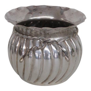 Silver Plated Cachepot Rose Bowl Round Fluted Flower Vase Ruffle Rim 5072b For Sale