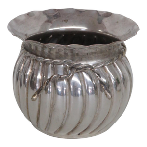 Silver Plated Cachepot Rose Bowl Round Fluted Flower Vase Ruffle Rim 5072b