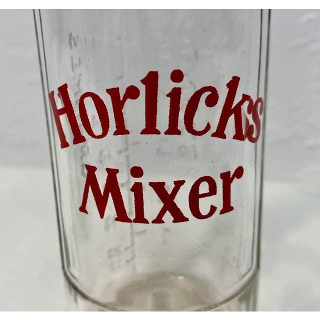 English Vintage Glass Horlicks 8 Ounce Mixer Measuring Jar With Metal Strainer From England For Sale - Image 3 of 10