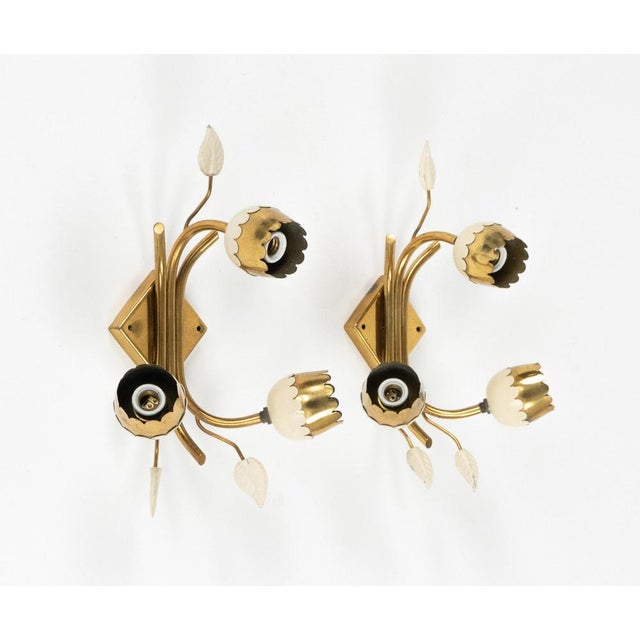 Mid-Century Brass Tulip Flower Wall Sconces, Italy, 1950s, Set of 2 For Sale - Image 14 of 18