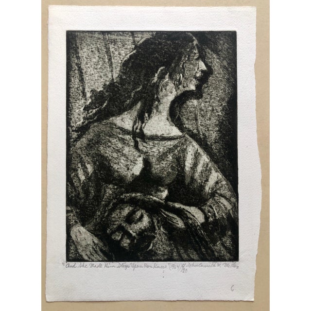 Shulamith Wittenberg Miller, "She Made Him Sleep on her Knees" Etching Israeli Judaica Bezalel School Woman, 1964 For Sale In Miami - Image 6 of 6