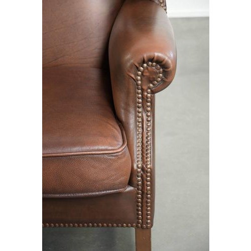 English Cowhide Wing Armchair For Sale - Image 9 of 13
