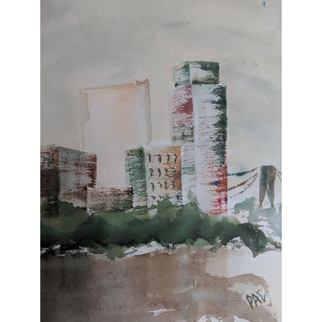 Original Cityscape of Cleveland Ohio City Skyline Watercolor Painting For Sale - Image 4 of 7