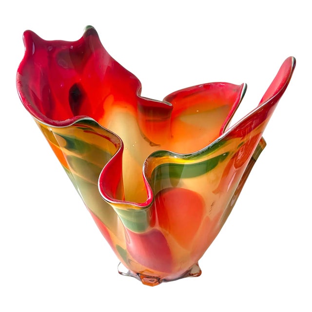 20thC Mid-Century Modern Colorful Murano Art Glass Sculptural Vase For Sale