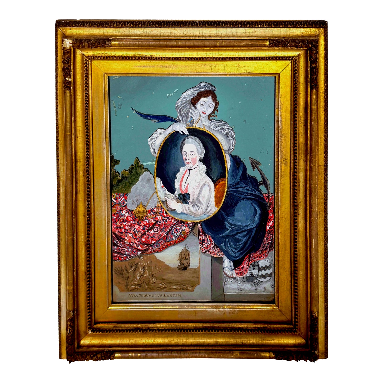 18th C.China Trade Painting on Mirror Portrait of Catharina van