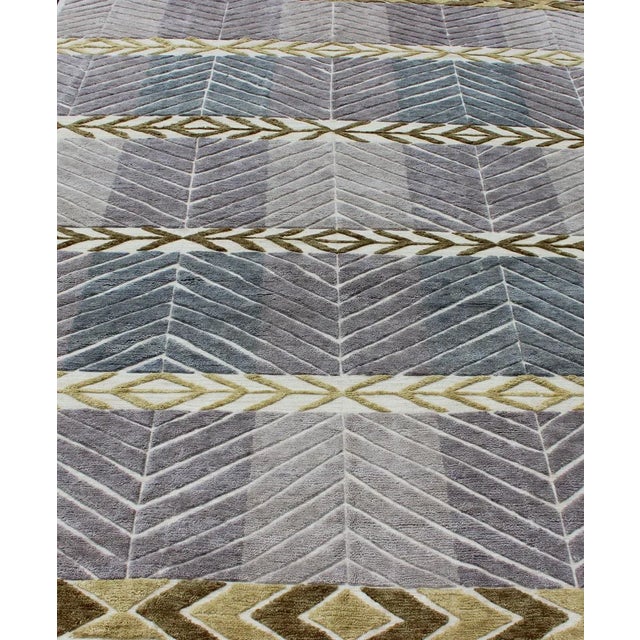 Modern Scandinavian Piled Geometric Design Rug by Keivan Woven Arts 9'2 X 11'10 For Sale In Atlanta - Image 6 of 13