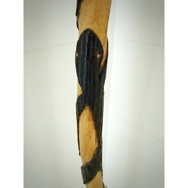 Vintage Hand-Carved Snake Walking Cane in Wood With Black Spiral Folk Art Design For Sale In Atlanta - Image 6 of 12