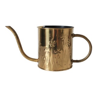 Vintage Brass Watering Can W/ Floral Motif For Sale