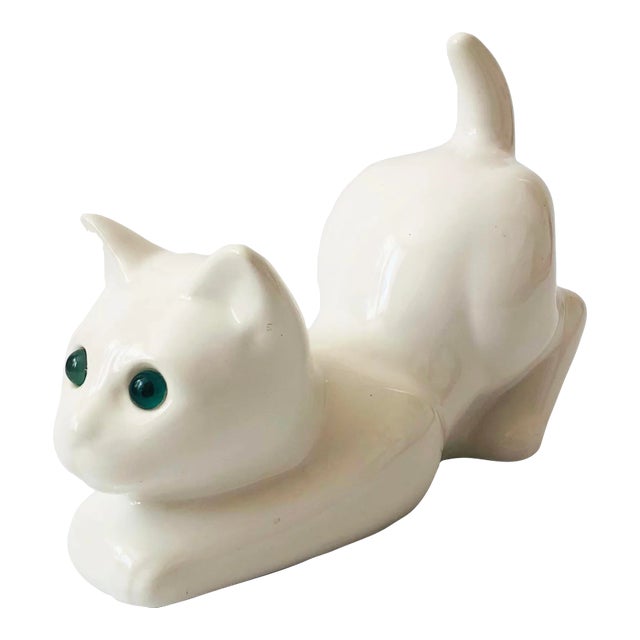 Large Vintage White Ceramic Cat by Elpa Alcobaca Portugal For Sale