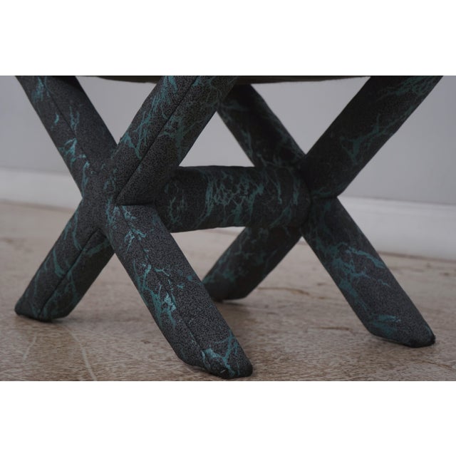 Textile Pair of Designer Blue & Gray Upholstered Benches or Stools For Sale - Image 7 of 18