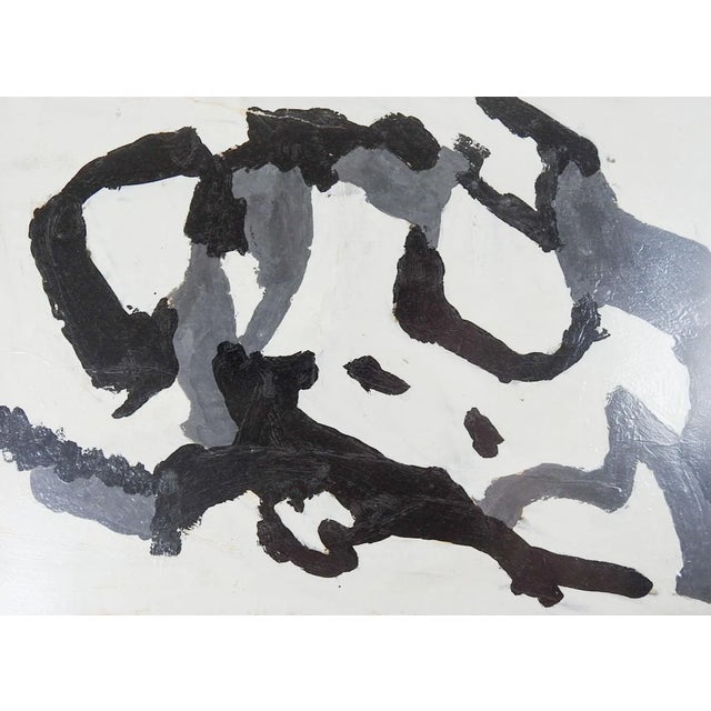 Contemporary Vintage Mid Century Abstract Gray & White Painting For Sale - Image 3 of 3