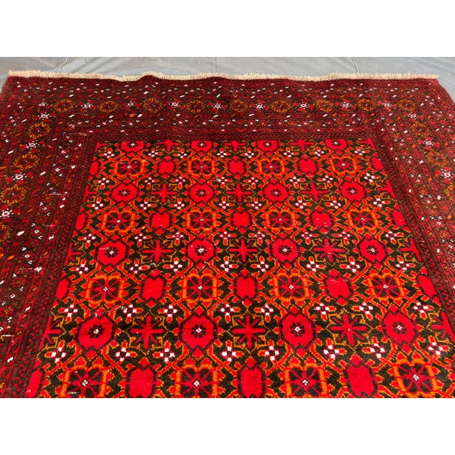 6'8" X 8'6" Vintage Turkmen Bashiri Soft Rug, Red & Brown Geometric Tribal Wool Pile Area Rug For Sale - Image 4 of 9