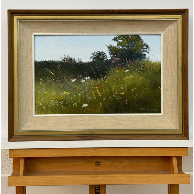Summer Meadow Scene with Wildflowers & Trees in a serene English Countryside 1991 For Sale - Image 10 of 16