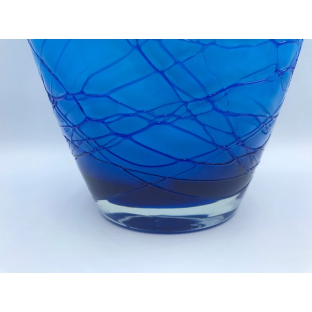 Vintage 1980s Murano Style Hand Blown Threaded Art Glass Vase For Sale - Image 4 of 9