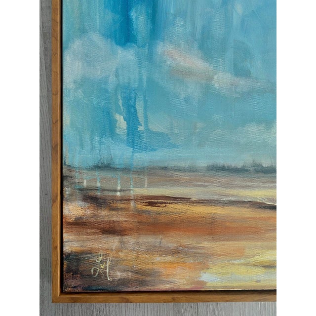 Yonder by Leigh Ann Van Fossan | Acrylic on Canvas Abstract landscape with blue sky and earthy tones. For Sale - Image 4 of 5