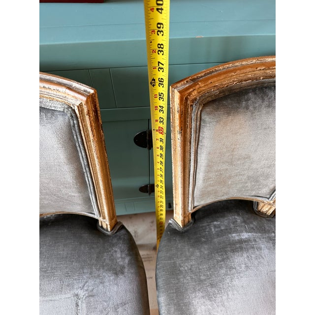 French Early 20th Century Antique Side Table Chairs. Crushed Velvet, Champagne Color - Set of 2 For Sale - Image 3 of 11