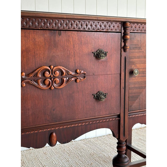 1920s Antique Jacobean Revival Mahogany Sideboard For Sale - Image 9 of 14