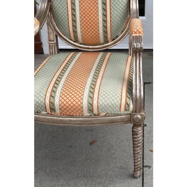 1990s Dessin Fournir Louis XVI Giltwood Arm Chair W Cut Velvet For Sale - Image 5 of 10