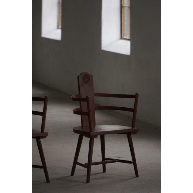 Scandinavian Folk Art Wooden Armchairs with Hand-Carved Motifs, 1920s, Set of 2 For Sale - Image 6 of 18
