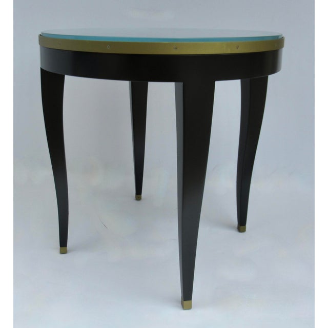 C. 1980's Donghia "Essence" Collection Round Side/End Table Satin Black Lacquer Finish With Brushed Brass Details For Sale In West Palm - Image 6 of 18