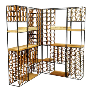 Arthur Umanoff Iron Room Dividers w 140 Leather Wine Bottle Holders, 1950s - Set of 4
