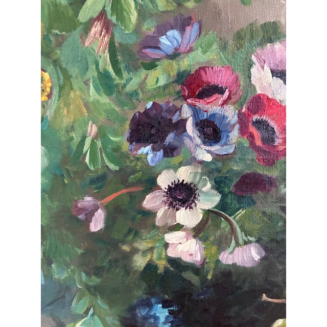 Textile Large Vintage Original Floral Still Life Painting With Fruit For Sale - Image 7 of 18