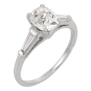 Mid Century Gia 1.18 Carat Old Mine Cut Diamond Platinum Engagement Ring, Size 6.75 For Sale