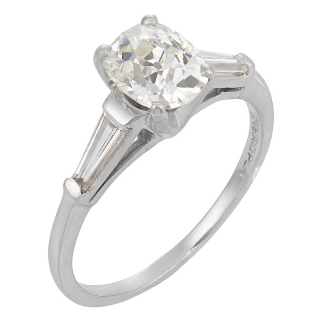 Mid Century Gia 1.18 Carat Old Mine Cut Diamond Platinum Engagement Ring, Size 6.75 For Sale