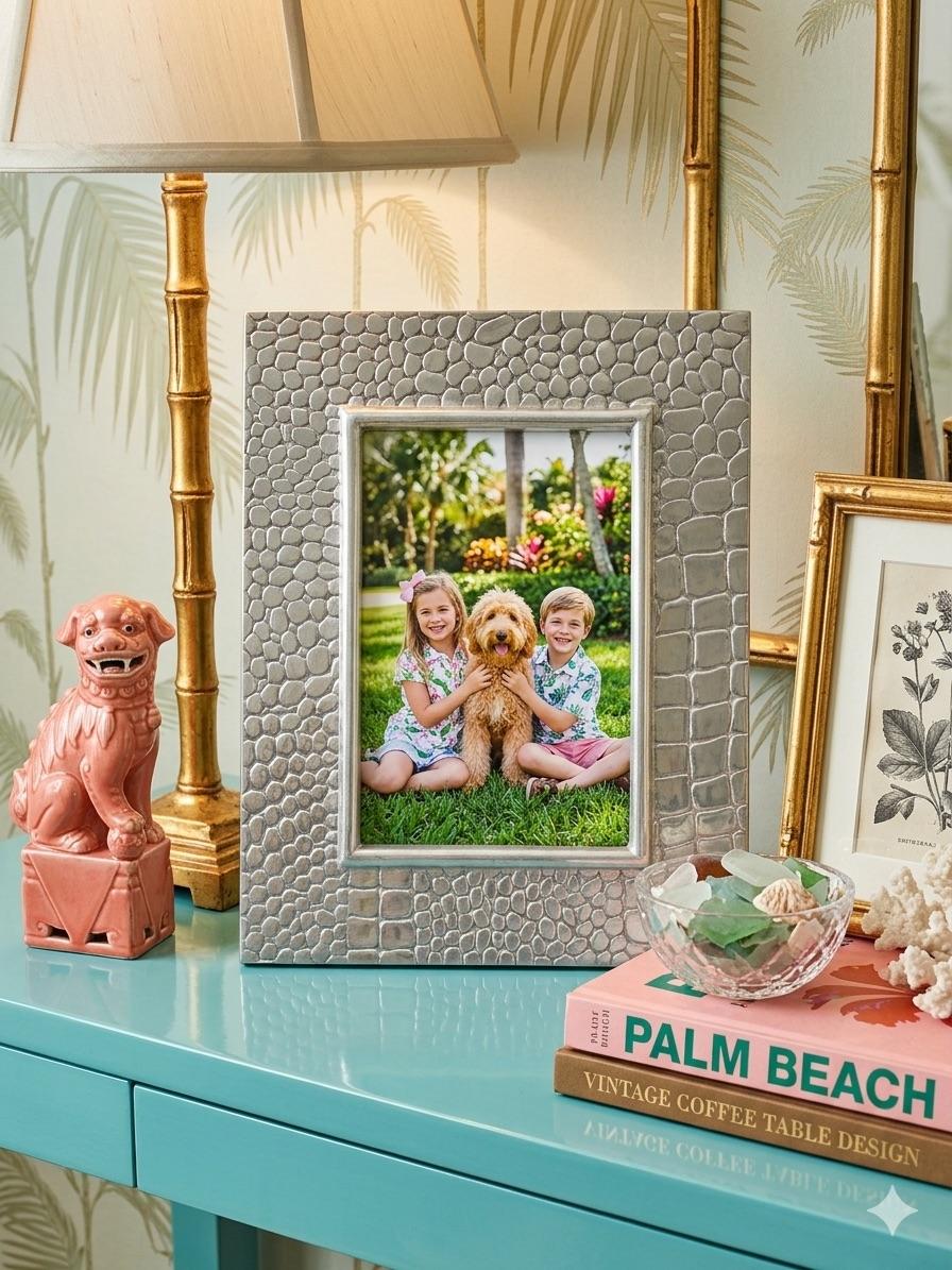 Ralph Lauren Attributed Crocodile Embossed Metal Frame, 7x9