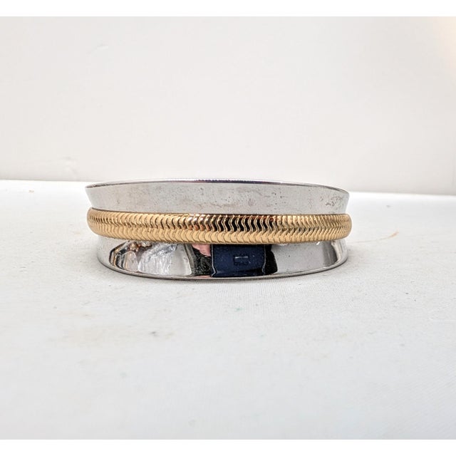 Vintage 1975 Signed Napier Goldtone Rhodium Plated Goldtone Stripe Cuff Bracelet For Sale - Image 10 of 13